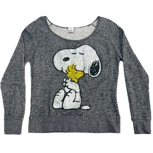 Peanuts French Terry Women's Small Scoop Neck long sleeve top Snoopy Woodstock